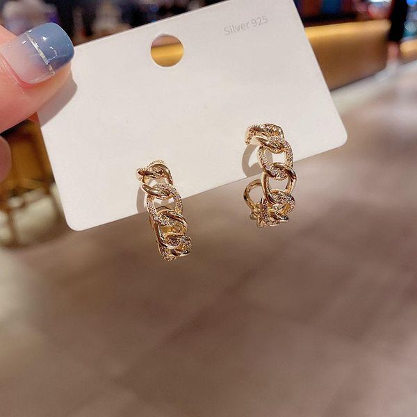 

hoop & huggie exquisite micro paved cubic zirconia link chain earrings for women gold color jewelry, Golden;silver