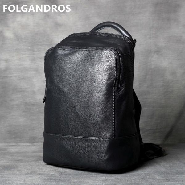 

brand men's genuine leather lapbackpack soft cowhide bagpack for women vintage black back pack mochila feminina
