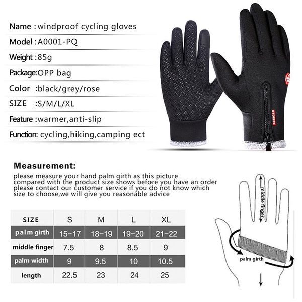 

kyncilor cold winter hiking bicycle gloves ciclismo thicker slip fleece windser touch screen warm cycling gloves bbykdi alice_bag, Black