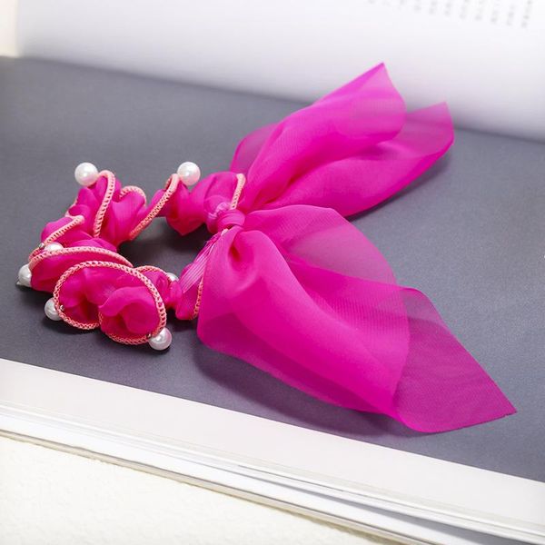 

summer elegant bow hair band vintage hair scarf pearl chiffon hair ties women elastic rubber band sweet color headband for girl q wmtpdy