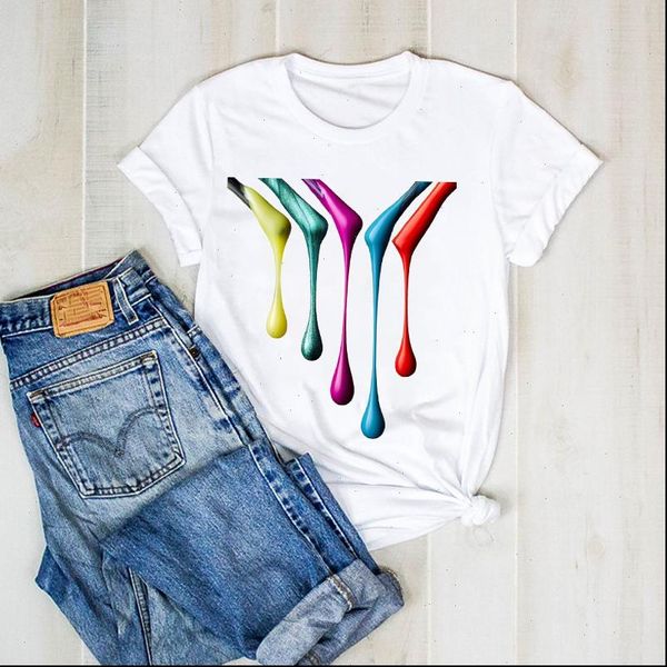 

women print casual girl cute o neck 3d color lady graphict ladies clothes female tshirt womens shirt clothing t shirt, White