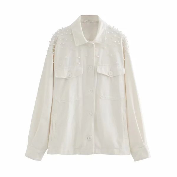 

2021 new stylish faux pearl decoration pockets oversized jackets women fashion solid turn-down collar coats female outerwear otnv, Black;brown