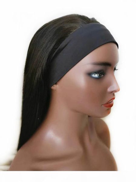 

straight headband wig unprocessed human hair brazilian remy glueless wig for black women 150% density full front non lace wig with head band, Black;brown