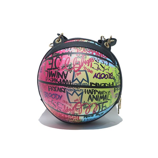 

fashion graffiti basketball design women's handbag personality letter printing chains shoulder crossbody bag funny female purses c1023