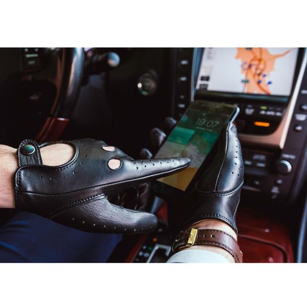 

harssidanzar mens lambskin leather driving gloves unlined vintage finished touchscreen 201021, Blue;gray