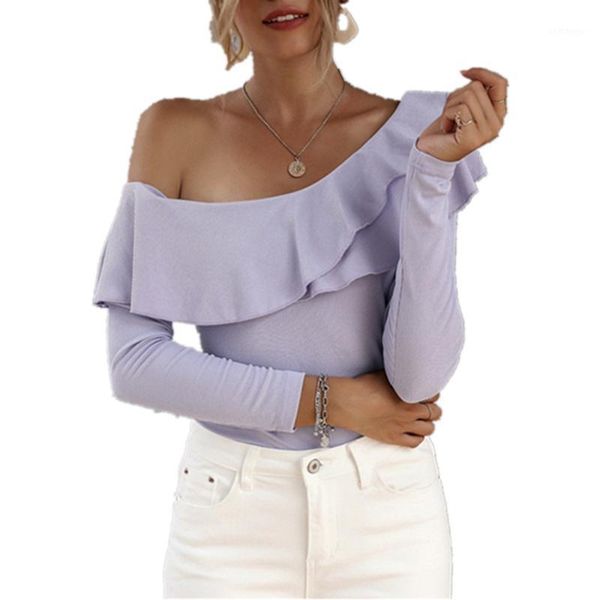 

pdfmily ladies casual purple skew collar one shoulder and blouse women autumn solid long sleeve slim fit elegant blouse1, White