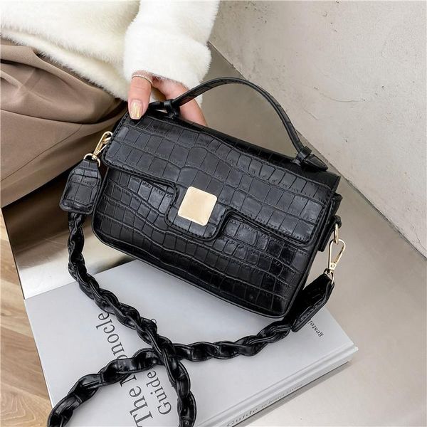 

2020 new stone pattern pu leather bag classic box flap square bags luxury tofu sac with lock women casual shoulder crossbody bag