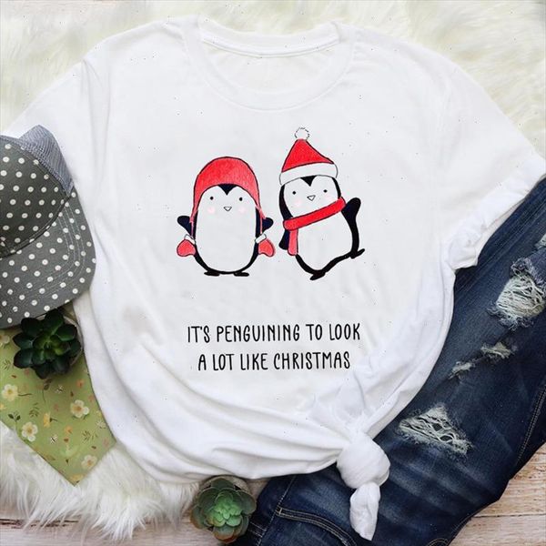 

women funny cartoon cute clothing style 90s holiday merry christmas print lady female graphic tees clothes t shirt t shirt, White