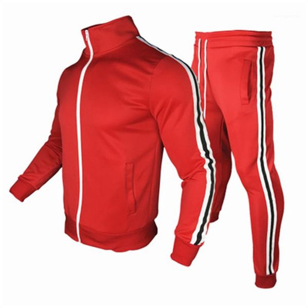 

casual slim tracksuits mens splicing stripe 2pcs sets fashion trend long sleeve cardigan zipper coats pants sports suits spring male new, Gray
