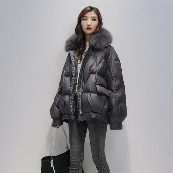 

women's down & parkas ailegogo real fur women white duck jacket female thick warm coat good quality winter loose parka, Black