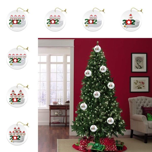 

ceramics christmas ornament pendant faimly of 1 2 3 4 5 6 7 with face mask round diy name santa christmas decoration sea shipping dda559