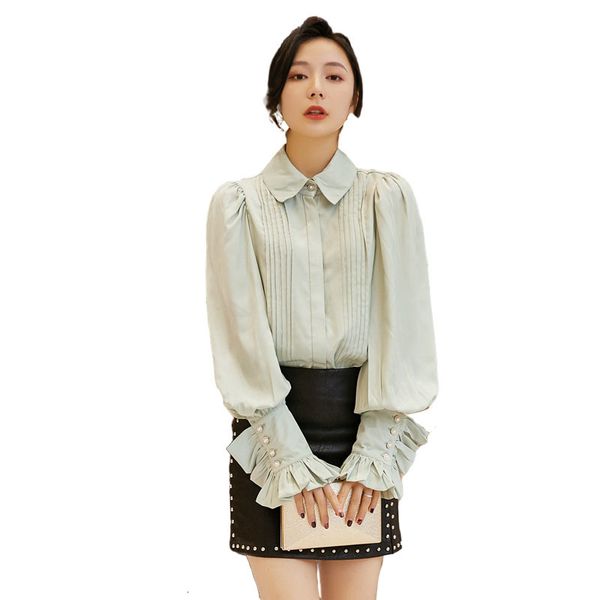 

2021 new korean style design dress long sleeve shirt high-quality high-end elegant female office streetwear dkub, White