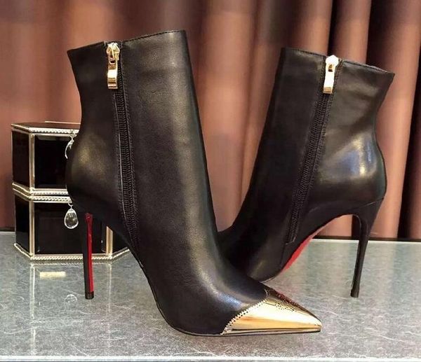 

new autumn winter female boots metallic pointy high heels ankle boots for women back zipper suede women shoes square heel, Black
