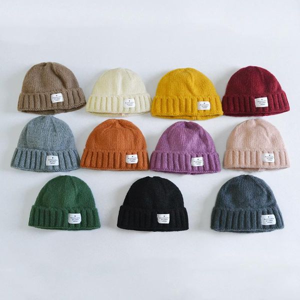 

cokk детская шляпа осень зимние шляпы для девочек мальчики детей вязание кепки родительский ребенок мода этикетка тыквенная шапка шансы бонн, Blue;gray