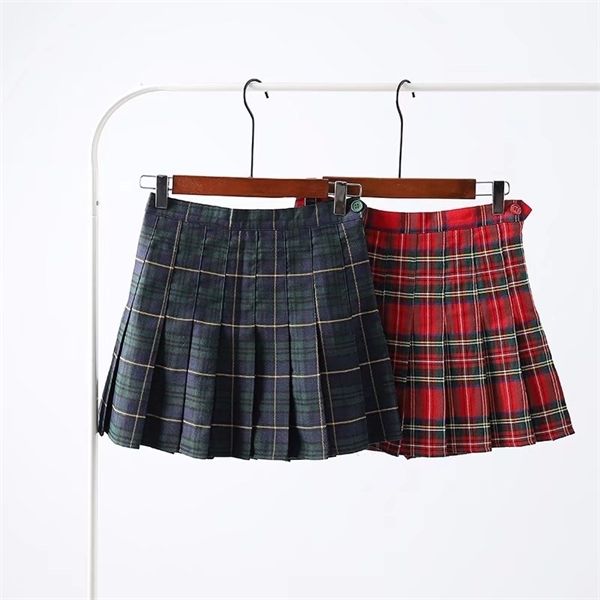 

spring cute plaid pleated skirt mini short women good quality jupe courte faldas cortas gonna saia y1214, Black