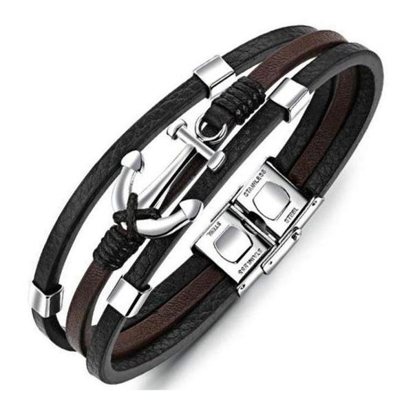 

anchor three layer brown black genuine leather bracelet for men anch jlleqh
