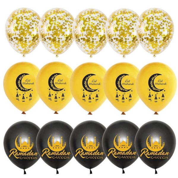 

15pcs 12inch mixed gold eid mubarak latex balloons gold star confetti balloons set helium globos for muslim islamic party decor