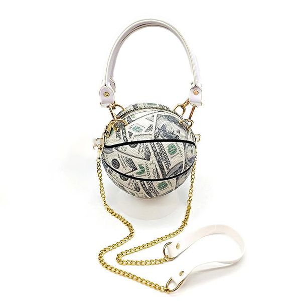 

fashion women funny rich dollar print handle 3.0 basketball bag pu leather bill printing cross body shoulder bag