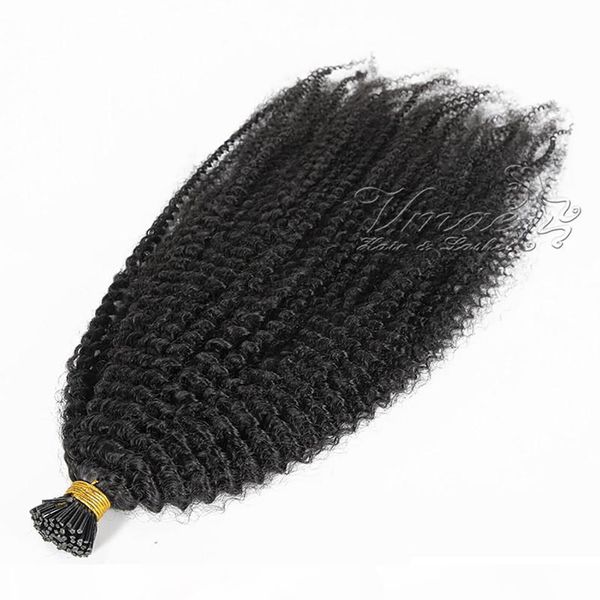 

4a 4b 4c malaysian remy virgin i tip pre bonded 100g keratin stick double drawn body wave afro kinky curly human hair extensions, Black