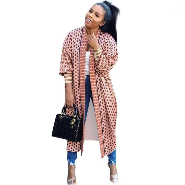 

leopard geometric print trench coat women spring winter lantern sleeve open stitch workwear casual long coat outerwear overcoat1, Tan;black