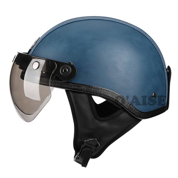 

retro pu leather helmet with removable visor tk82