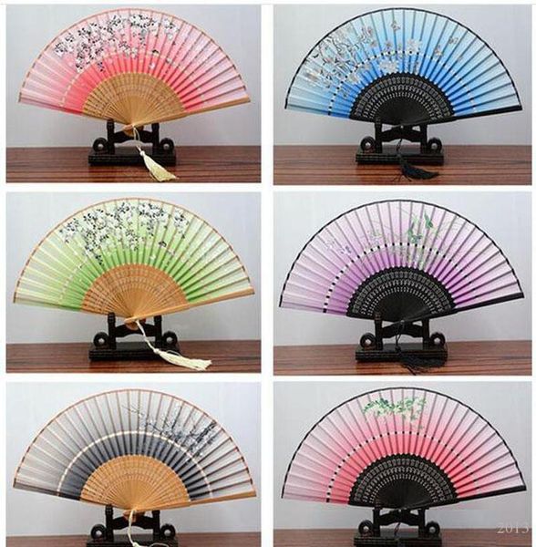 

8.27 bamboo home chinese folded decoration hand wall silk women held office fans diy for cosplay double style folding fan dancing bbylo