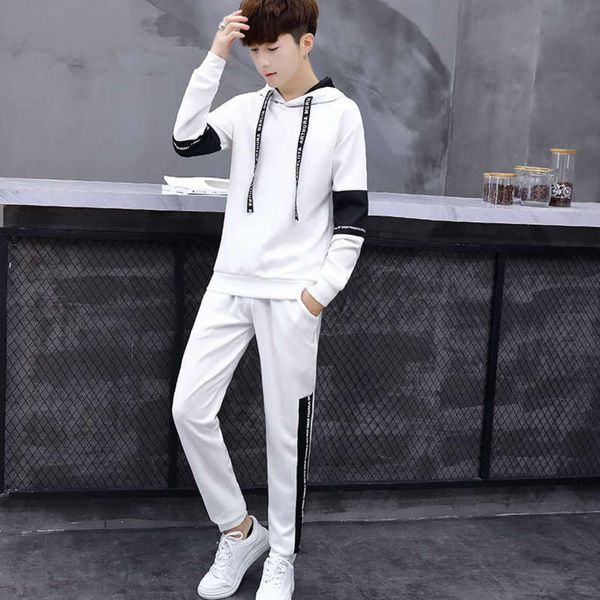 

trend autumn sweater new casual pants fashion youth men's korean slim fit sports suit, Gray