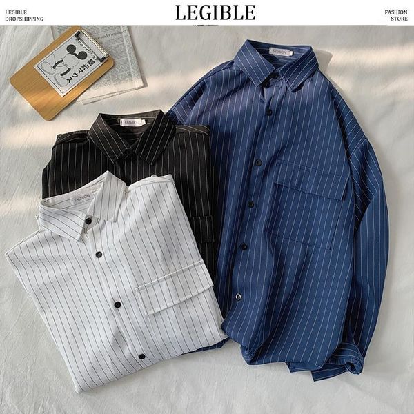 

legible black white striped men's shirts 2020 harajuku men casual long sleeve shirt streetwear man oversized shirts men1, White;black