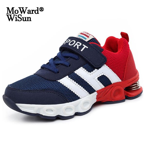 

size 26-39 children casual shoes for kids boys damping design running sneakers for girls sport shoes breathable mesh trainers lj200908, Black;red