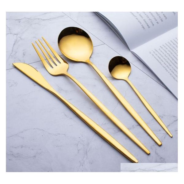 

410 stainless steel cutlery dinnerware 4pcs black gold flatware set stainless steel cutlery set knife fork set tableware