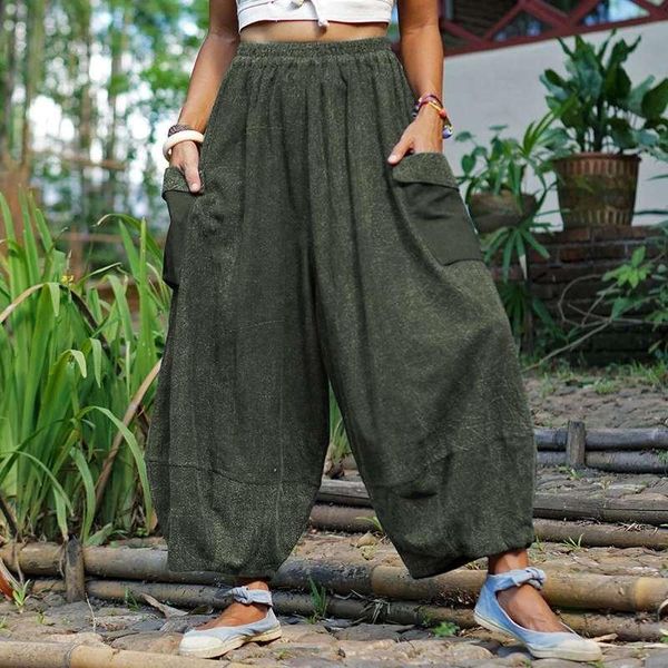 

vonda 2021 women long pants casual solid wide leg pants autumn elastic waist loose cotton palazzo s-5xl elegant pantalones, Black;white