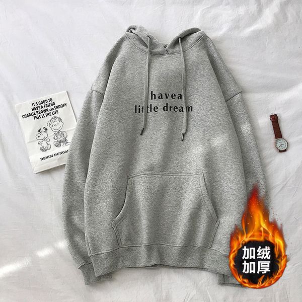 

2021 new korean women fleece hooded sweatshirt harajuku letter printed female oversized sweatshirts winter casual hoodie 8pgs, Black
