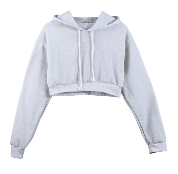 

fashion women sweatshirt hoodies solid crop hoodie long sleeve jumper hooded pullover coat casual sweatshirt top, Black