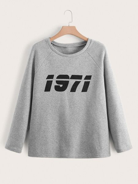 

plus number print raglan sleeve sweatshirt p8lq#, Black