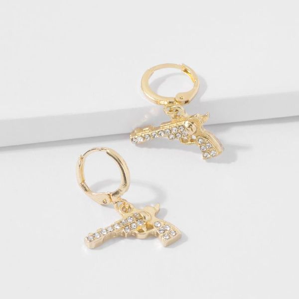 

new trendy revolver gun shape rhinestone dangle earrings for women girl drop earrings cute small object earring fashion jewelry, Silver