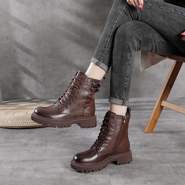 

boots 2021 winter warm leather and belt buckle waterproof taiwan female short plush thick with, Black