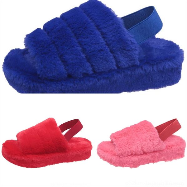 

yat slippers cat plush slipper shoes female plush flat for adults rome open toe new slides low slipers women fur designer summer luxury, Black