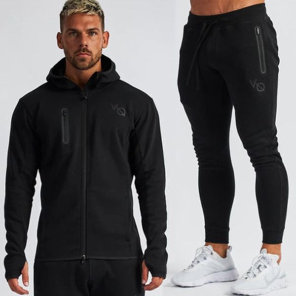 

sports muscle new fitness wear outdoor hooded sweater men's casual suit, Black