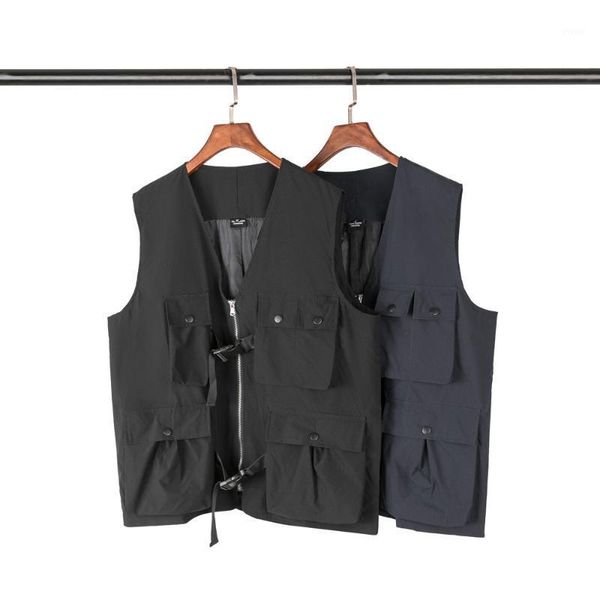 

trendy men's vest v-neck pgraphy vest outdoor hiking pockets zipper male sleeveless jacket multifunctional fishing1, Black;white