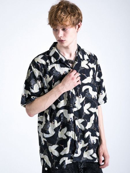 

men crane print button through shirt m0be#, White;black