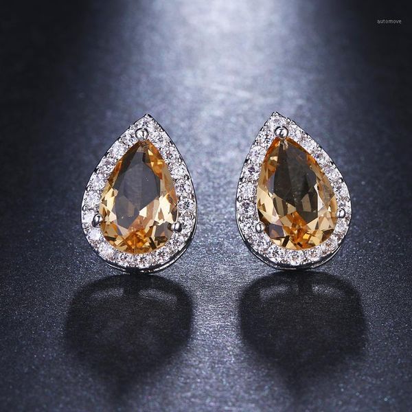 

emmaya champagne and white water drop cubic zircon stud earrings fashion crystal bridal wedding jewelry for women gift1, Golden;silver