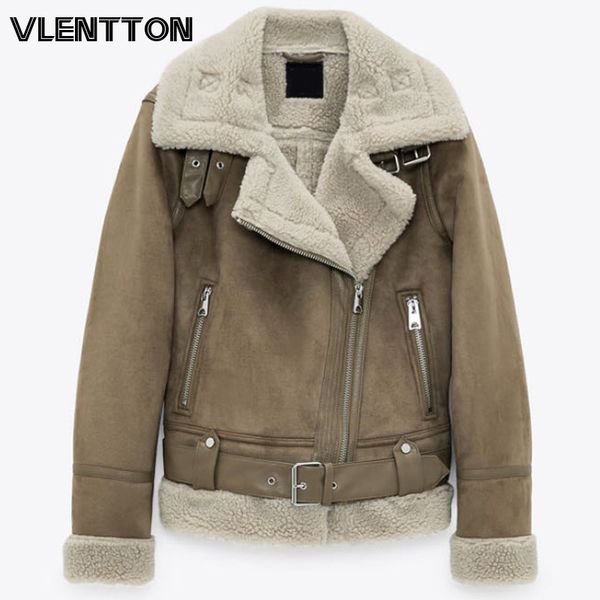 

winter new women thick warm vintage suede lambswool biker jackets coat chic sashes casual loose faux leather outwear femalex1016, Black;brown