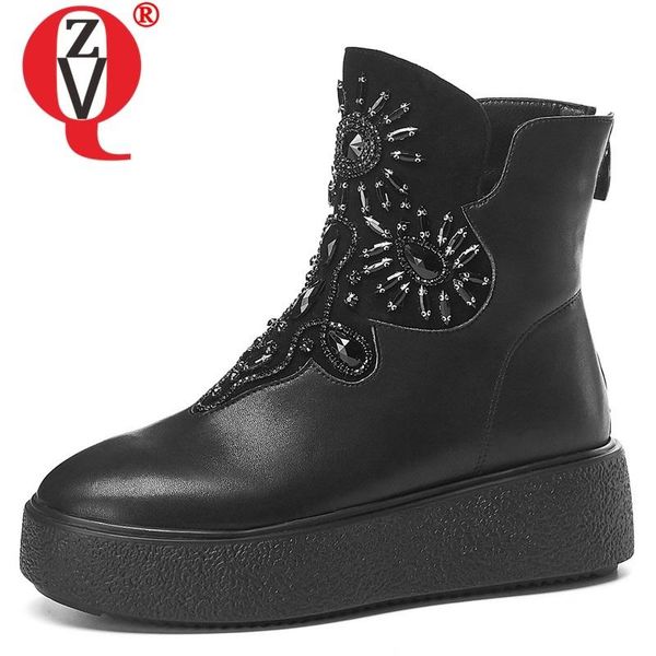 

boots zvq winter fashion ankle outside crystal high heels platform round toe zipper women shoes drop size 34-39, Black