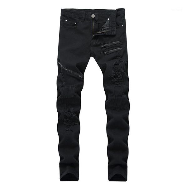 

fashion casual black denim men's business denim pants men jeans high stretch straight long slim trousers1, Blue