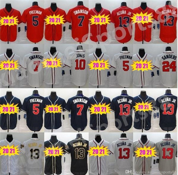 

new 2020 men women kids youth 13 ronald acuna jr jersey 5 freddie an 7 dansby swanson 24 deion sanders baseball jerseys, Blue;black