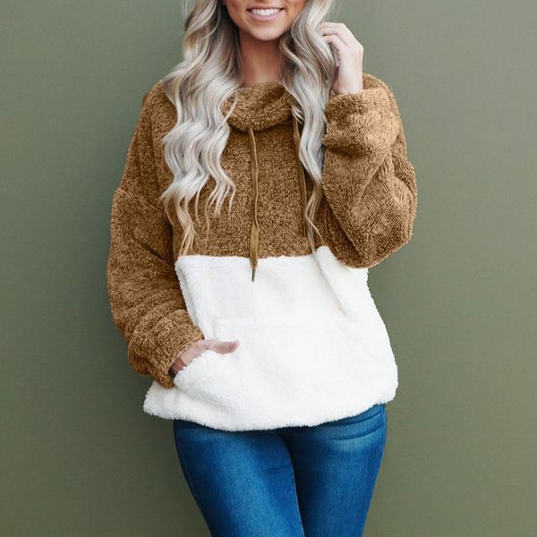 

winter faux fur plush turtleneck sweater women thicken warm long sleeve pockets pullover sweater female jumper women lady, White;black