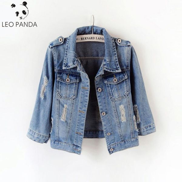 

women's jackets s~ 5xl plus size women jeans jacket 2021 spring autumn korean wild slim long sleeve denim holes coats female hf4351, Black;brown