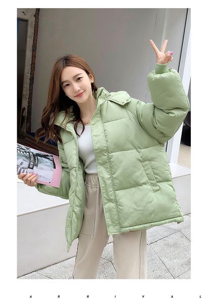 

2021 new autumn/winter new short solid with female hood down cotton quilted jacket h00303 zlhj, Black