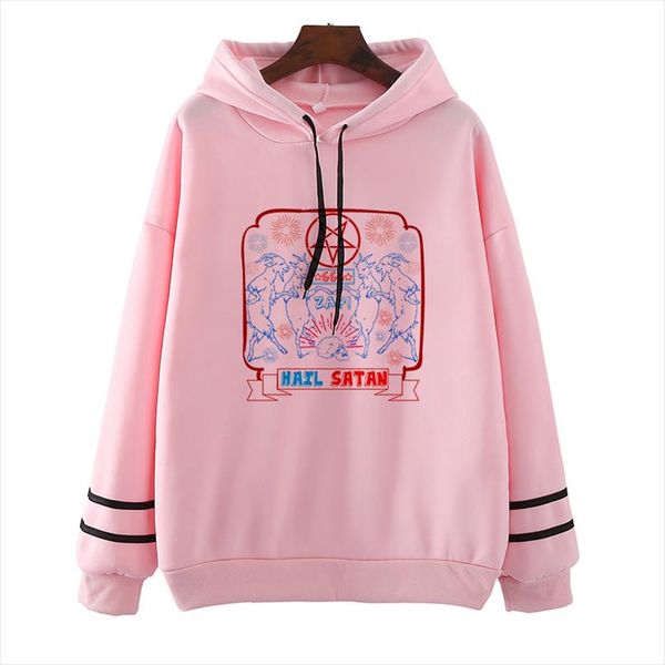 

women hoodies harajuku baphomet satan print pocket warm woman grim reaper loose solid female sweatshirts drop shipping, Black