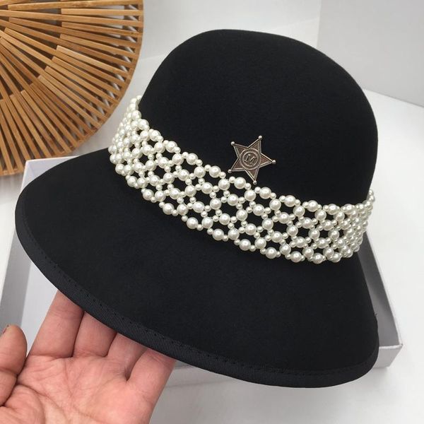

wide brim hats about small design elegant black wool female japanese tidal basin of qiu dong the day pearl fisherman bucket, Blue;gray